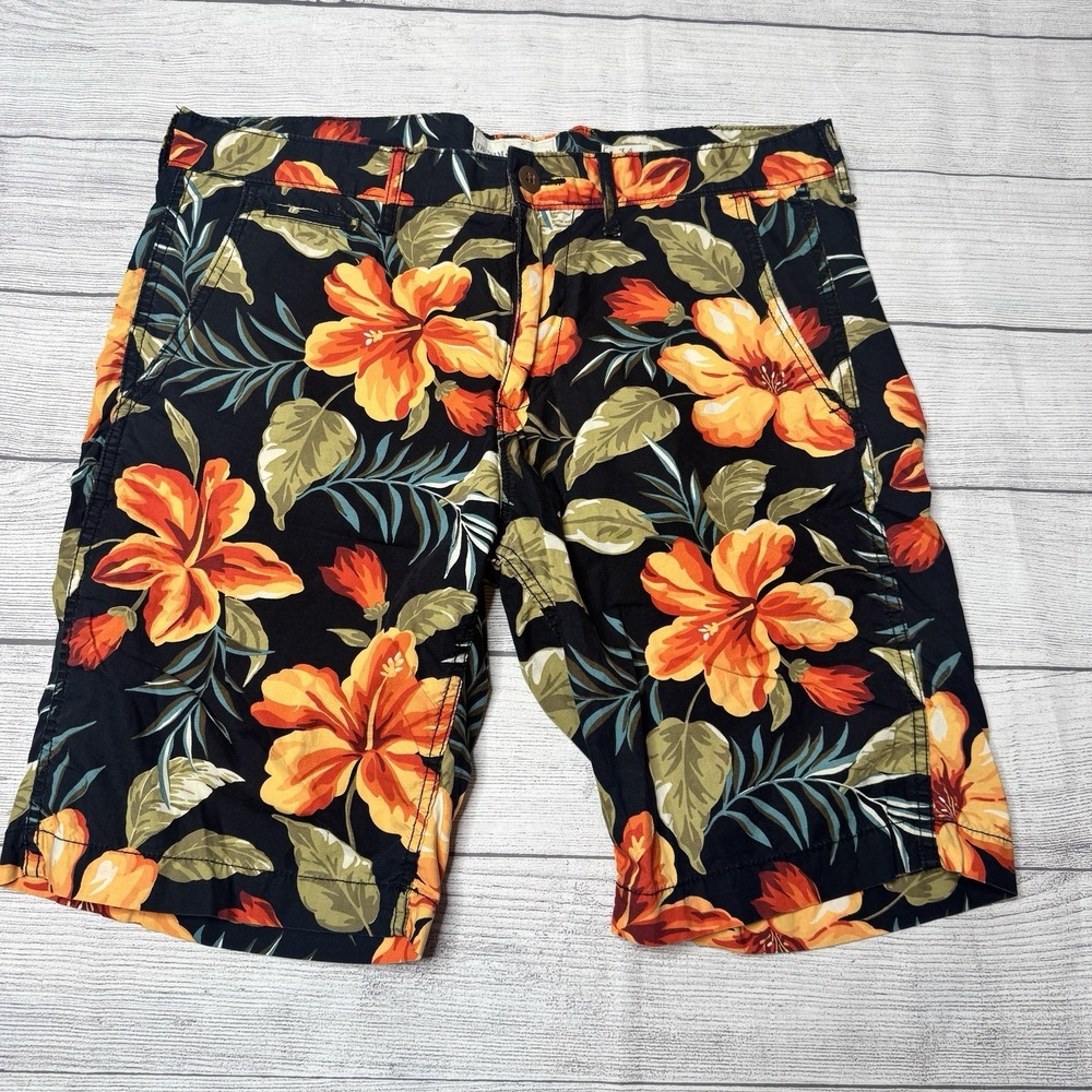 Denim & Supply Ralph Lauren Shorts Mens 34 Black Orange Floral Casual Beach